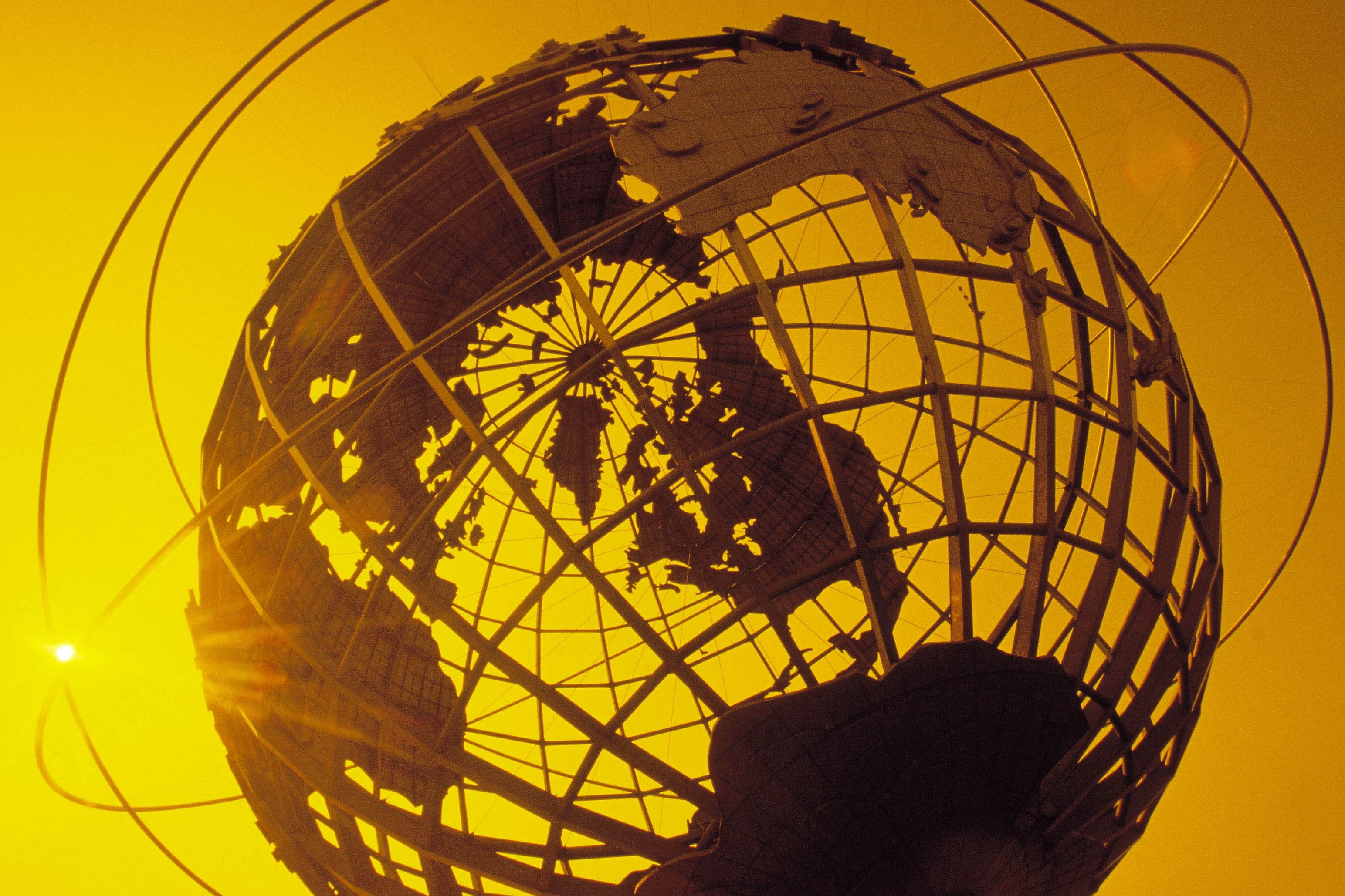 Sculpture of the Globe during the sunset