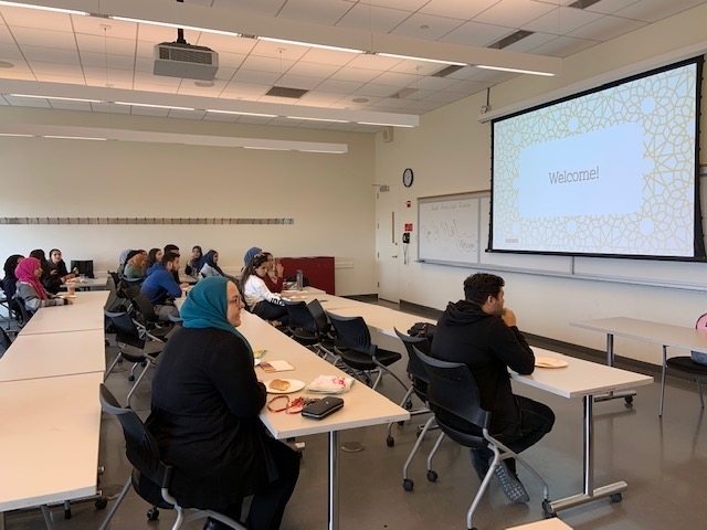 Students attending the Arab American Heritage Month celebration.