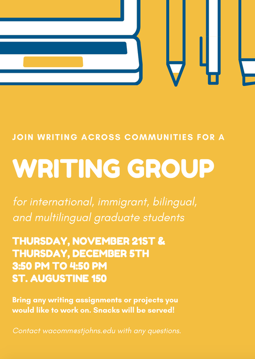 Flyer for 11/21 and 12/5 Writing Group
