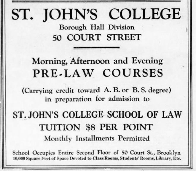 Advertisement for University College (Borough Hall Division) in the Brooklyn Daily Eagle, Aug 25, 1927.