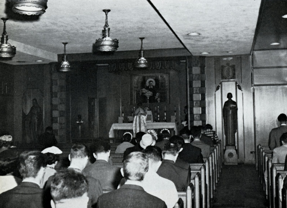 Students attending Noon Mass at the Chapel of St. Vincent de Paul, 72 Schermerhorn Street, 
