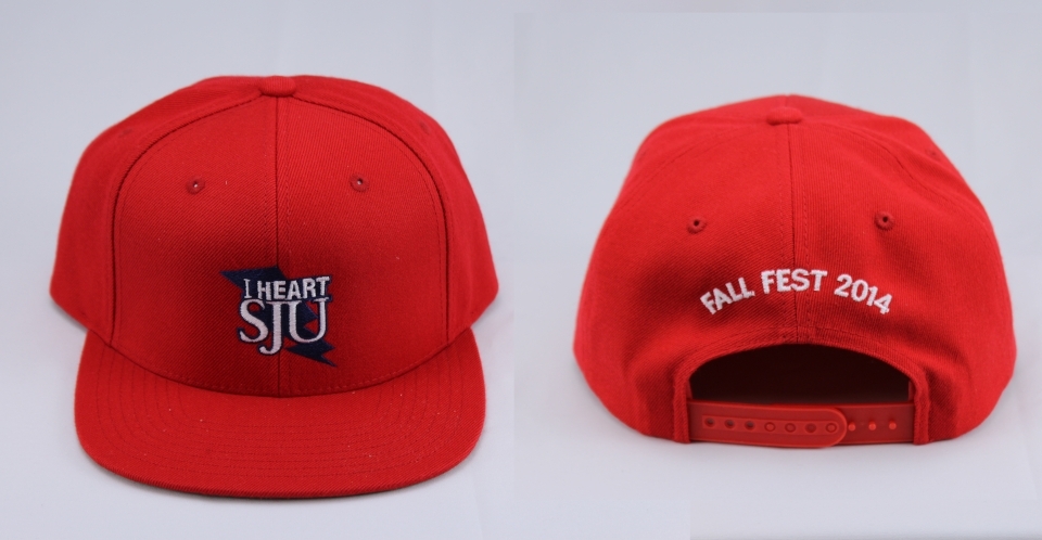 This red "I Heart SJU" baseball cap was a giveaway at Fall Fest 2014.