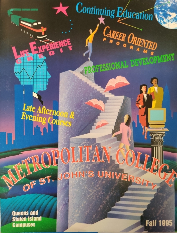 The cover of a Fall 1995 course bulletin for Metropolitan College of St. John’s University.