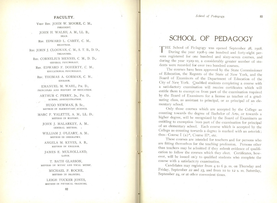 School of Pedagogy, 1908 bulletin and faculty list