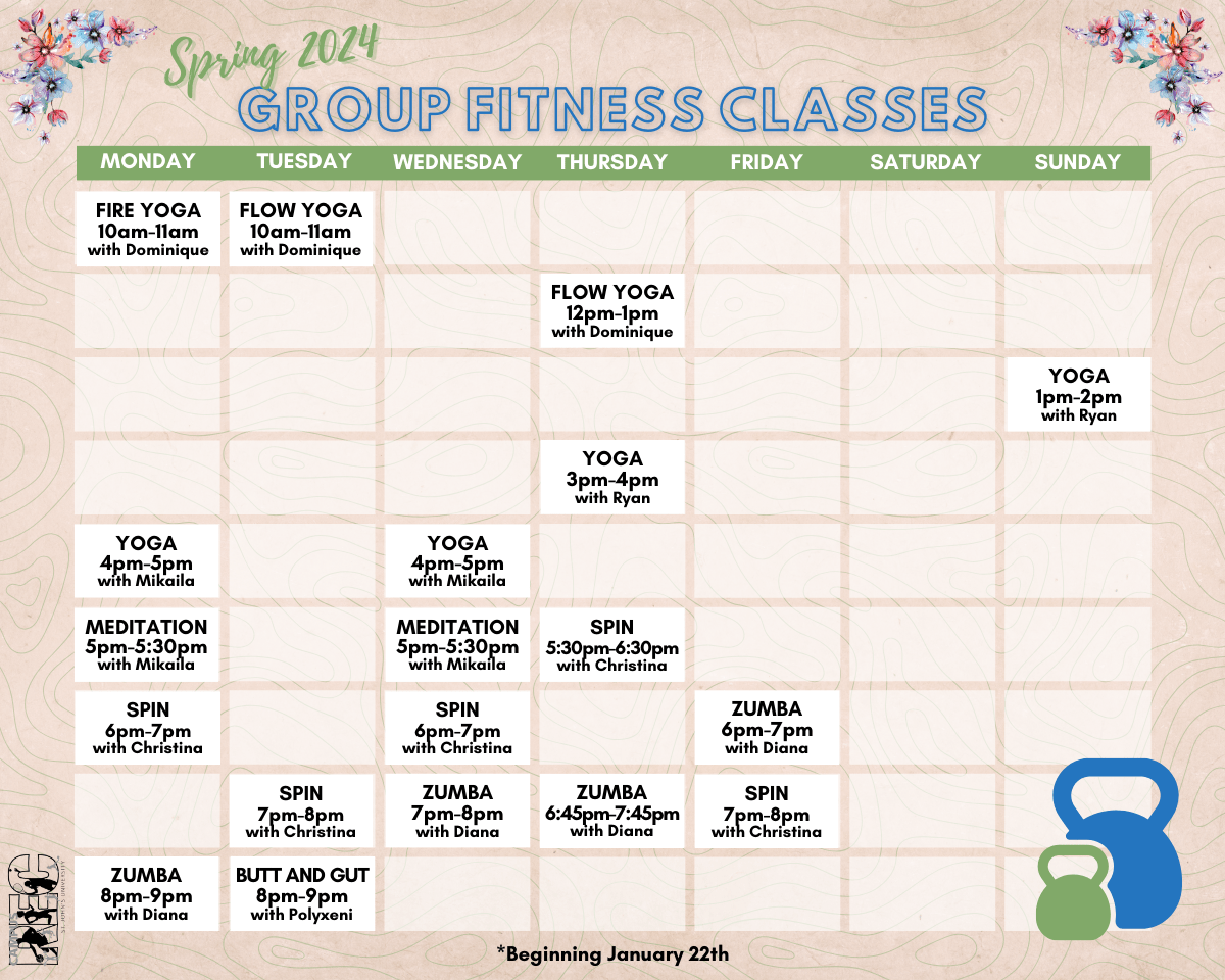 Campus Rec Fitness Class Schedule - Spring 2024