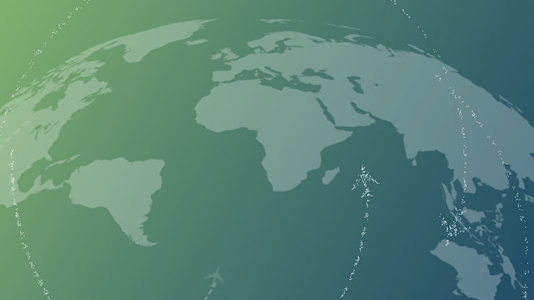 Graphic of globe ranging from green to blue