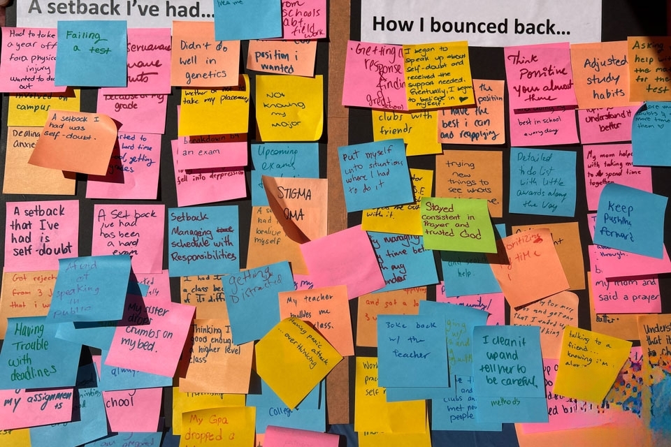 A collage of Post-It notes written by students
