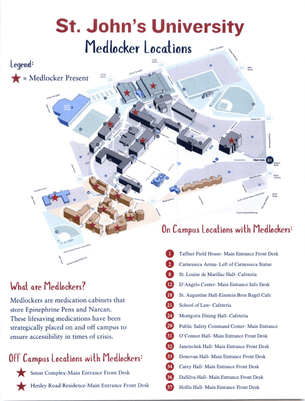 A campus map showing the location of MedLockers
