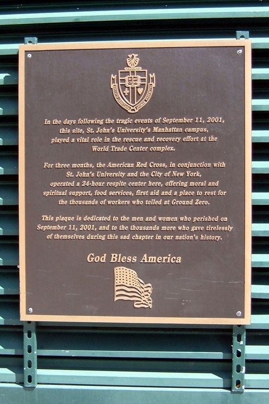 Plaque describing St. John's Manhattan Campus and 9/11.