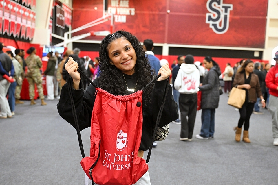 Student shows off her St. John's swag
