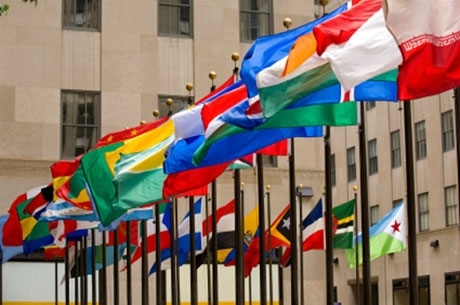 Flags around the United Nations